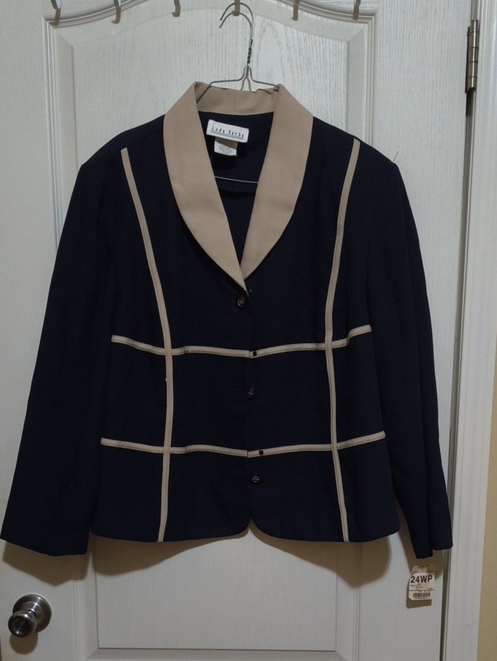 Lady Dorby Navy Blazer with Beige Windowpane Trim